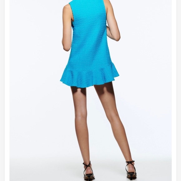 NWT! Zara blue dress. Size S fits like a M. Beautiful detailed silver bottoms. - Picture 4 of 6